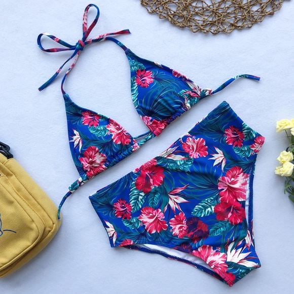 ♦️⛱ Floral Strap Ties High Waist Bikini Set - Picture 2 of 3